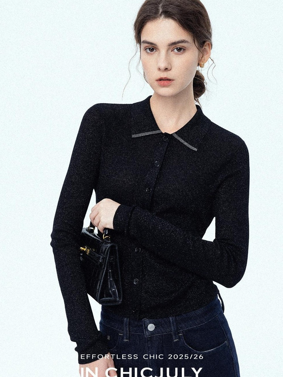 chicjuly Starlight Handmade 3d Small Stud Beaded Polo Collar Women's Wool Slim Cardigans