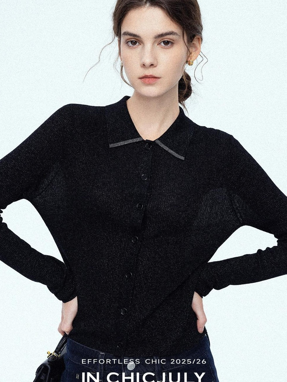 chicjuly Starlight Handmade 3d Small Stud Beaded Polo Collar Women's Wool Slim Cardigans