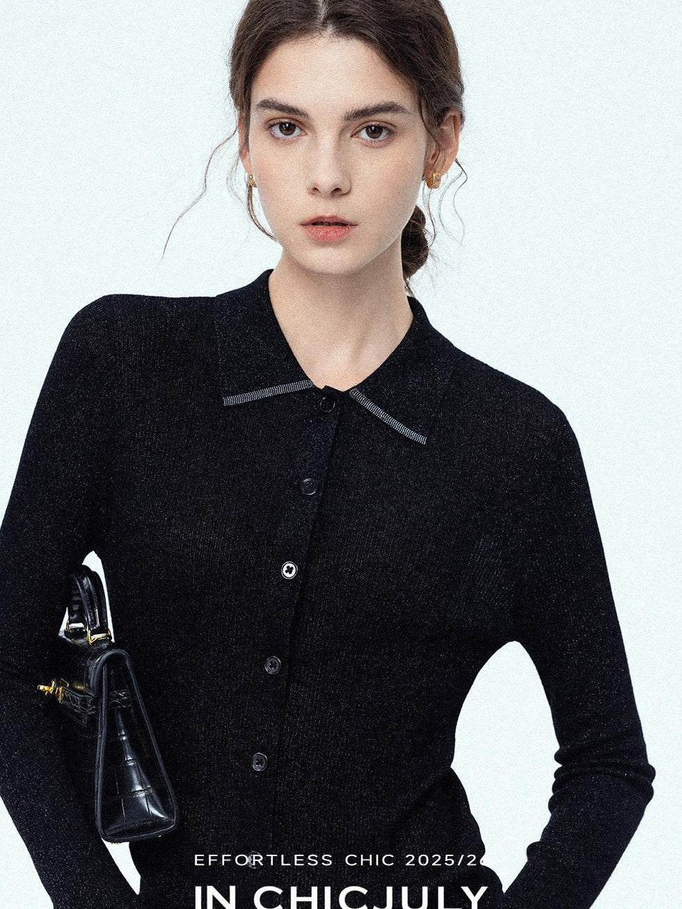 chicjuly Starlight Handmade 3d Small Stud Beaded Polo Collar Women's Wool Slim Cardigans