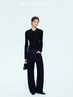 chicjuly Starlight Handmade 3d Small Stud Beaded Polo Collar Women's Wool Slim Cardigans