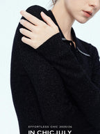 chicjuly Starlight Handmade 3d Small Stud Beaded Polo Collar Women's Wool Slim Cardigans