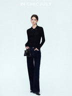 chicjuly Starlight Handmade 3d Small Stud Beaded Polo Collar Women's Wool Slim Cardigans