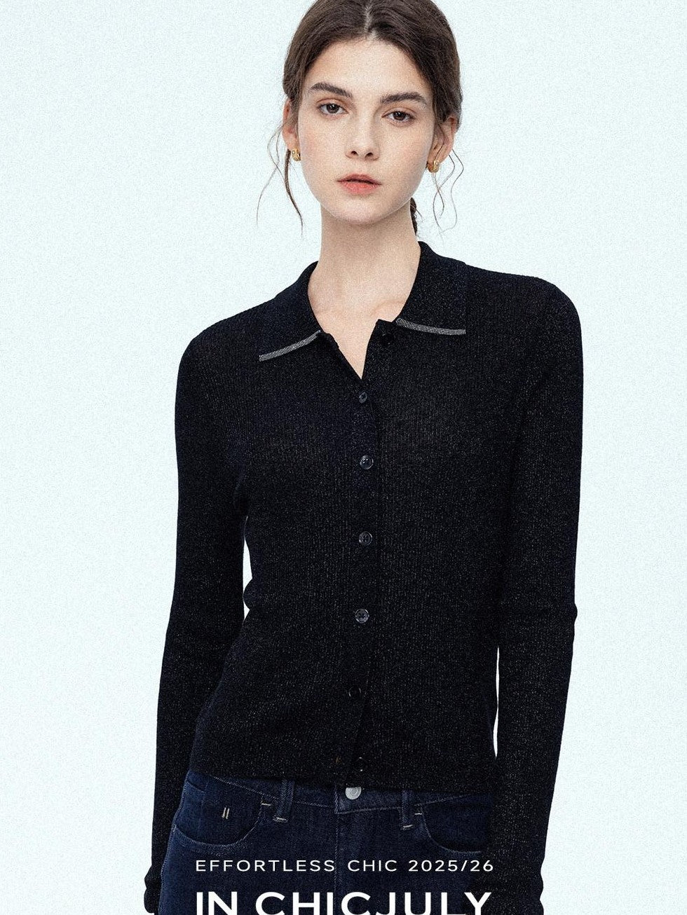 chicjuly Starlight Handmade 3d Small Stud Beaded Polo Collar Women's Wool Slim Cardigans