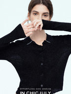 chicjuly Starlight Handmade 3d Small Stud Beaded Polo Collar Women's Wool Slim Cardigans