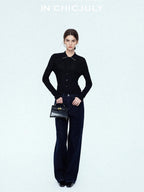chicjuly Starlight Handmade 3d Small Stud Beaded Polo Collar Women's Wool Slim Cardigans
