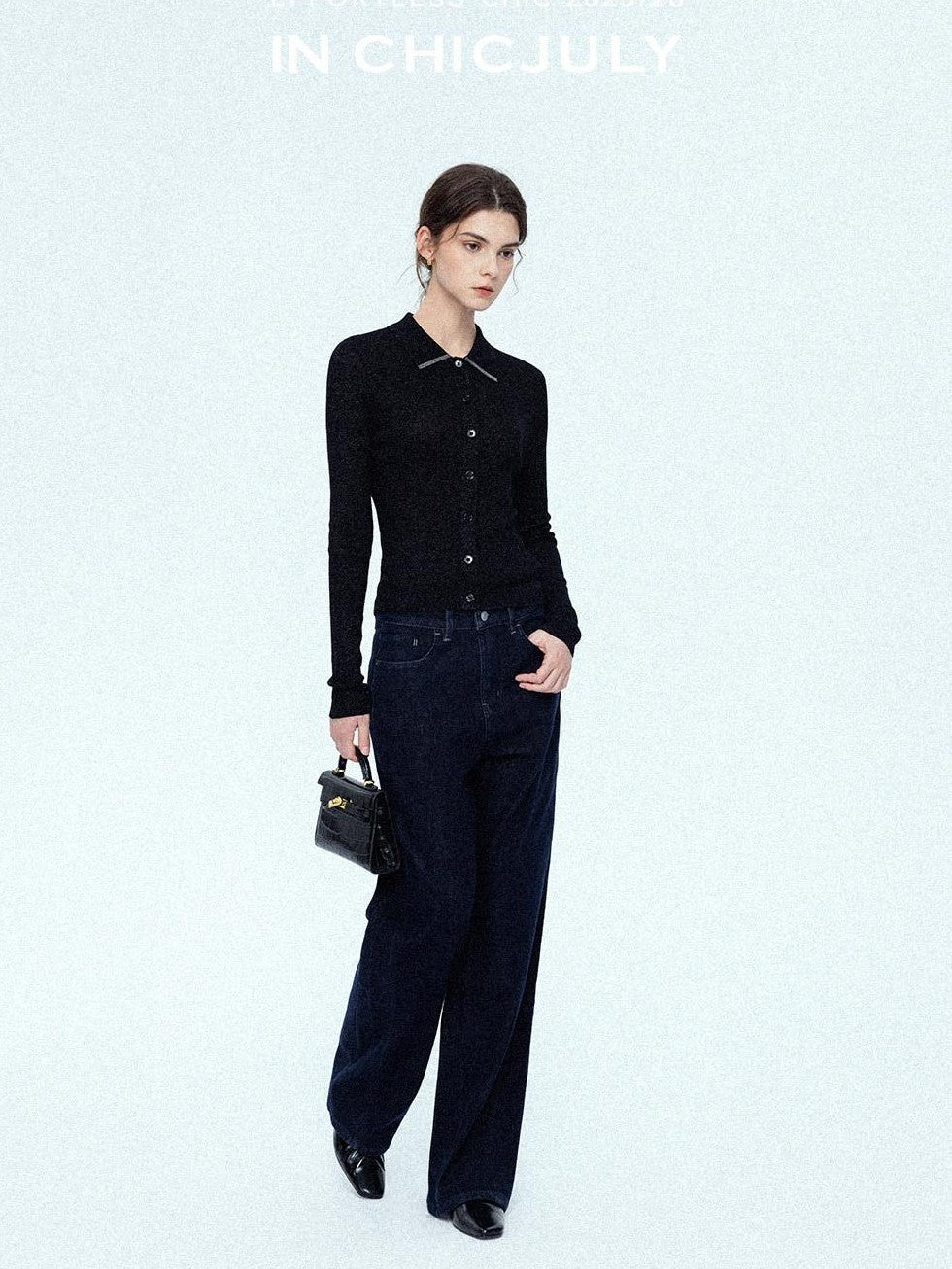 chicjuly Starlight Handmade 3d Small Stud Beaded Polo Collar Women's Wool Slim Cardigans