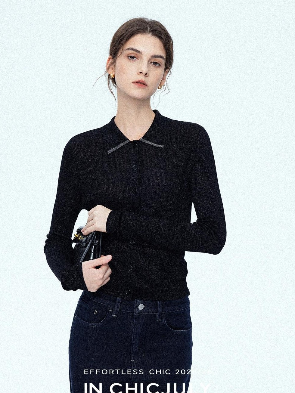 chicjuly Starlight Handmade 3d Small Stud Beaded Polo Collar Women's Wool Slim Cardigans