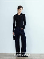 chicjuly Starlight Handmade 3d Small Stud Beaded Polo Collar Women's Wool Slim Cardigans