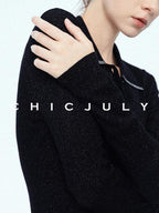 chicjuly Starlight Handmade 3d Small Stud Beaded Polo Collar Women's Wool Slim Cardigans