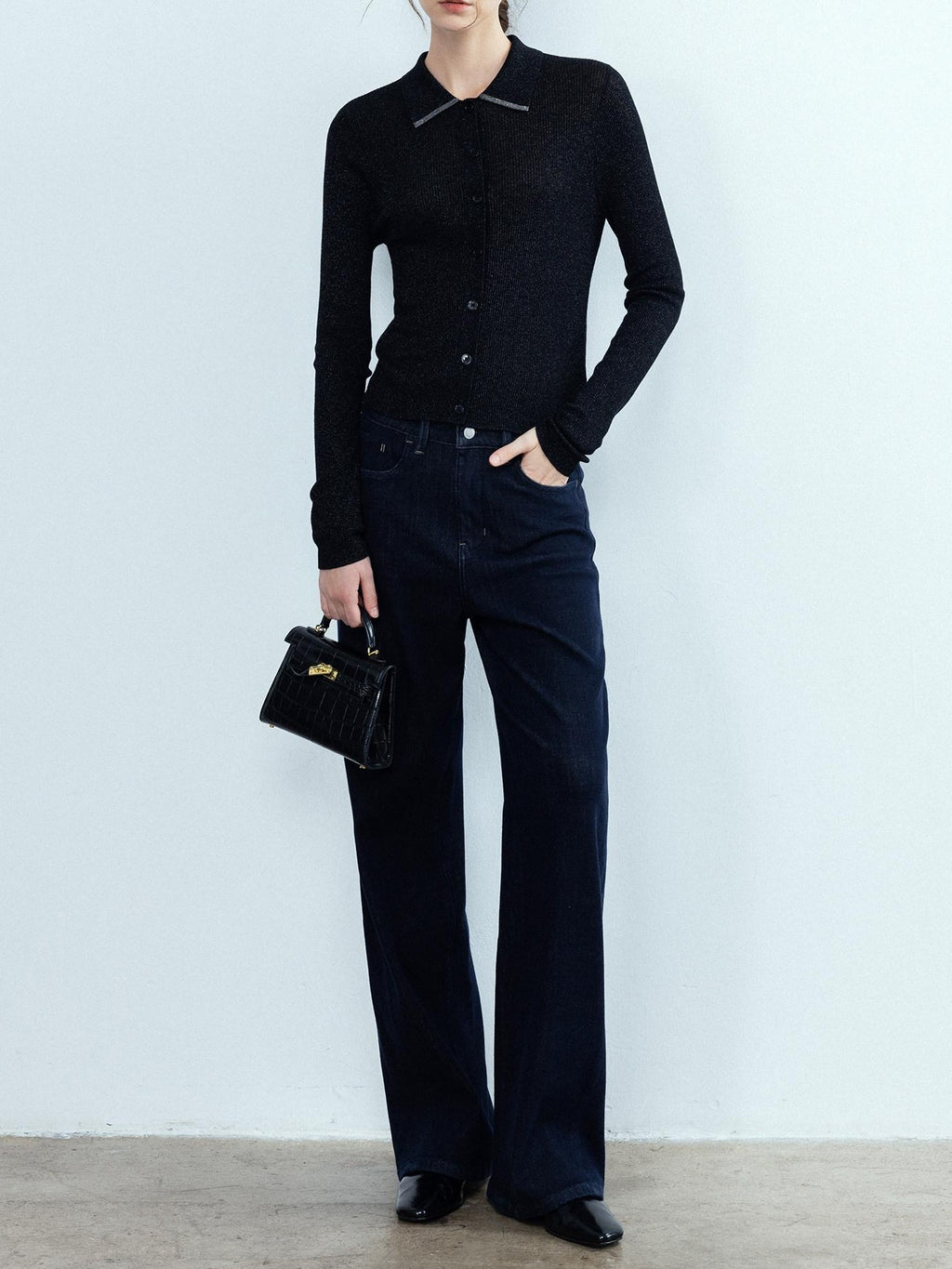 chicjuly Starlight Handmade 3d Small Stud Beaded Polo Collar Women's Wool Slim Cardigans