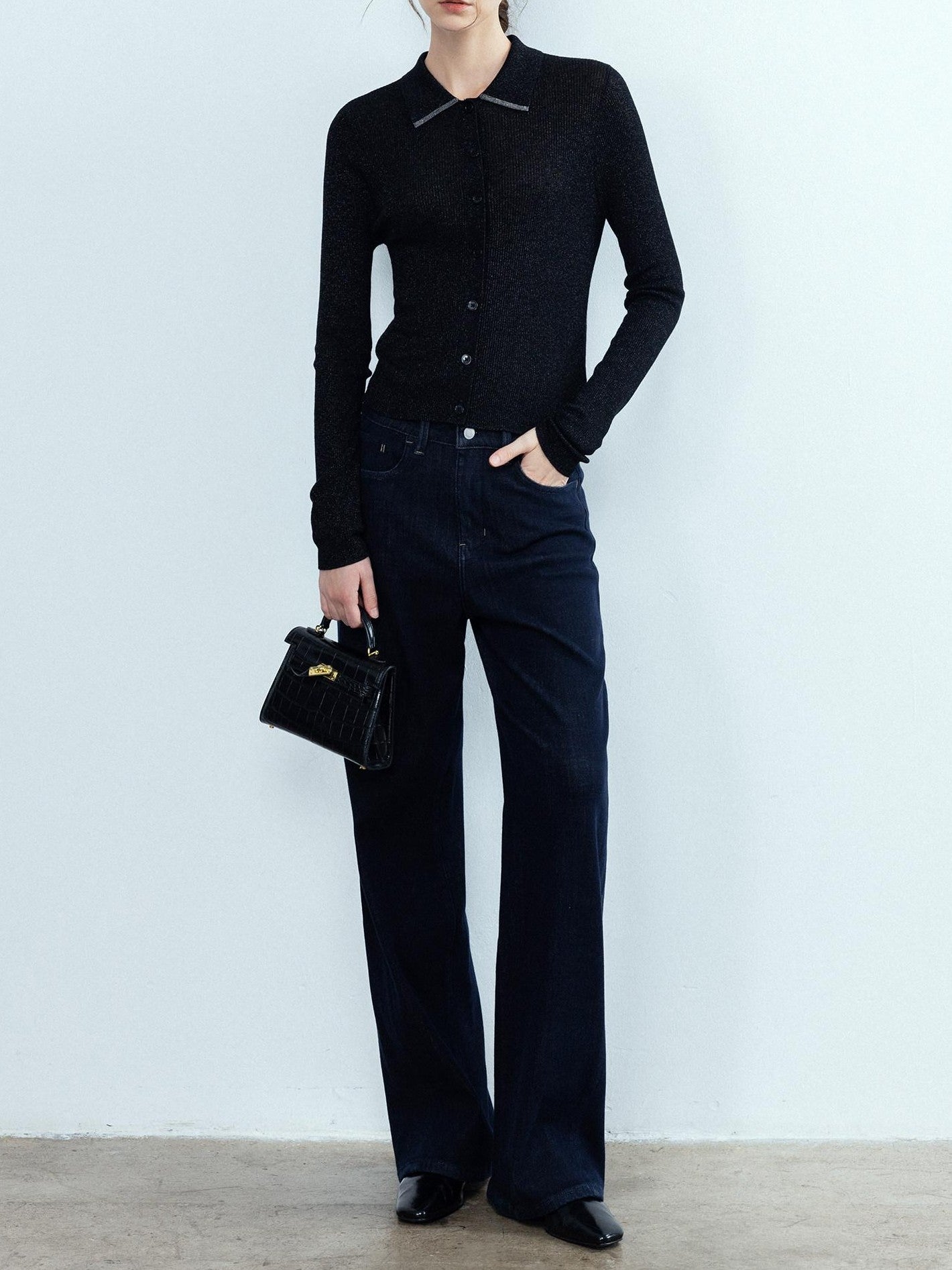 chicjuly Starlight Handmade 3d Small Stud Beaded Polo Collar Women's Wool Slim Cardigans