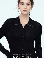 chicjuly Starlight Handmade 3d Small Stud Beaded Polo Collar Women's Wool Slim Cardigans