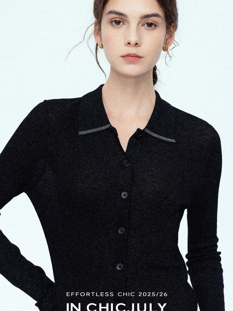 chicjuly Starlight Handmade 3d Small Stud Beaded Polo Collar Women's Wool Slim Cardigans