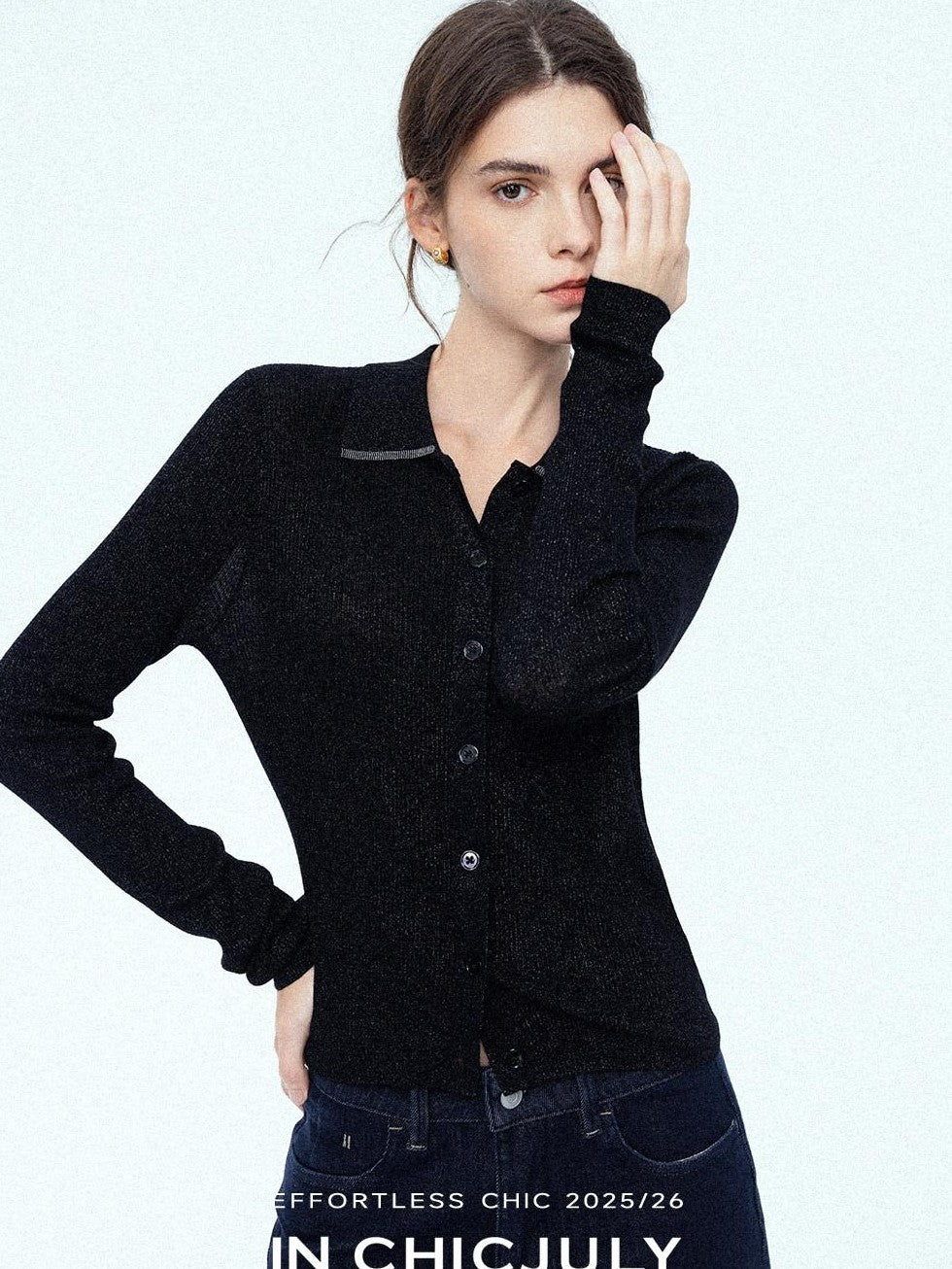 chicjuly Starlight Handmade 3d Small Stud Beaded Polo Collar Women's Wool Slim Cardigans