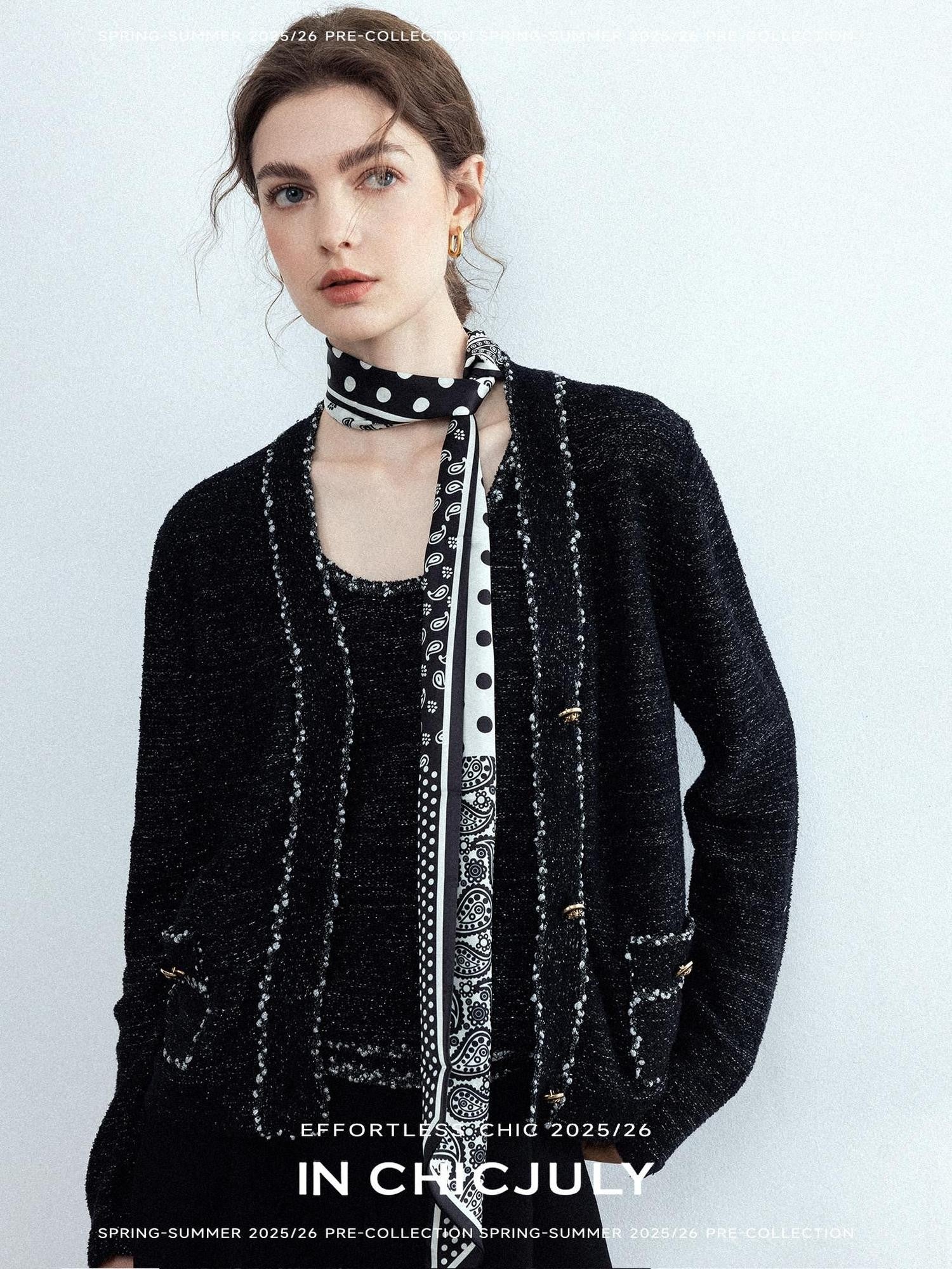 chicjuly Starry Floral Boucle Knit Women's Wool Short Button Cardigans