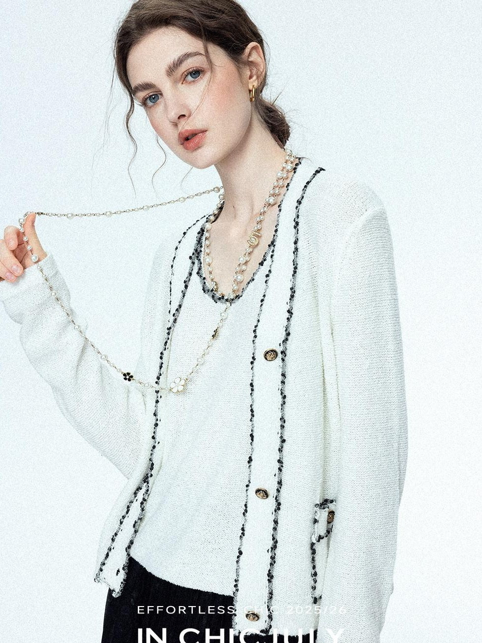 chicjuly Starry Floral Boucle Knit Women's Wool Short Button Cardigans