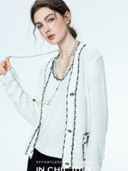 chicjuly Starry Floral Boucle Knit Women's Wool Short Button Cardigans