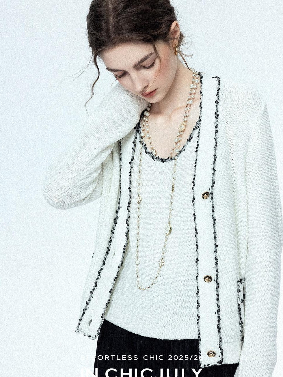 chicjuly Starry Floral Boucle Knit Women's Wool Short Button Cardigans