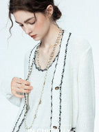 chicjuly Starry Floral Boucle Knit Women's Wool Short Button Cardigans