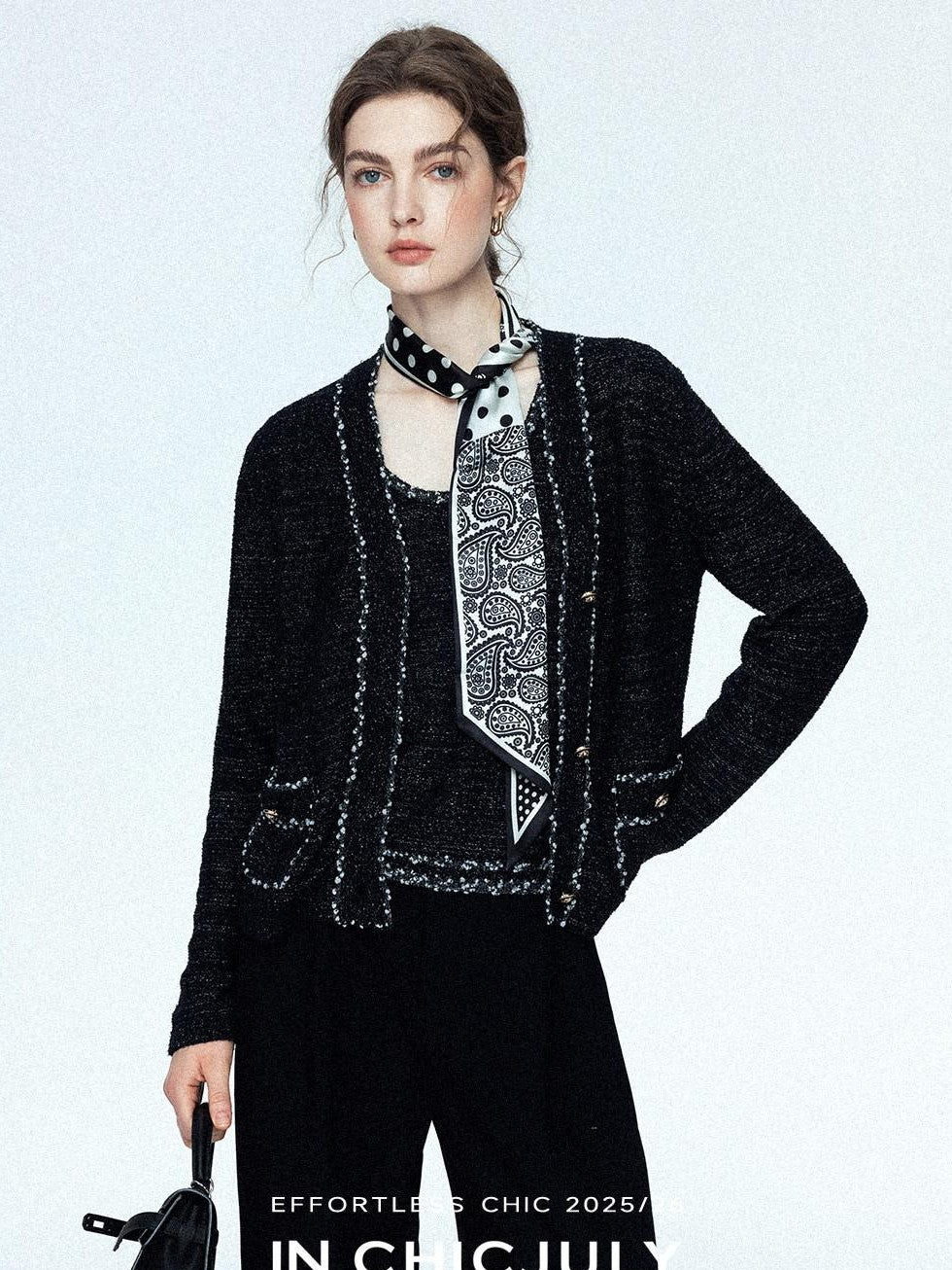 chicjuly Starry Floral Boucle Knit Women's Wool Short Button Cardigans