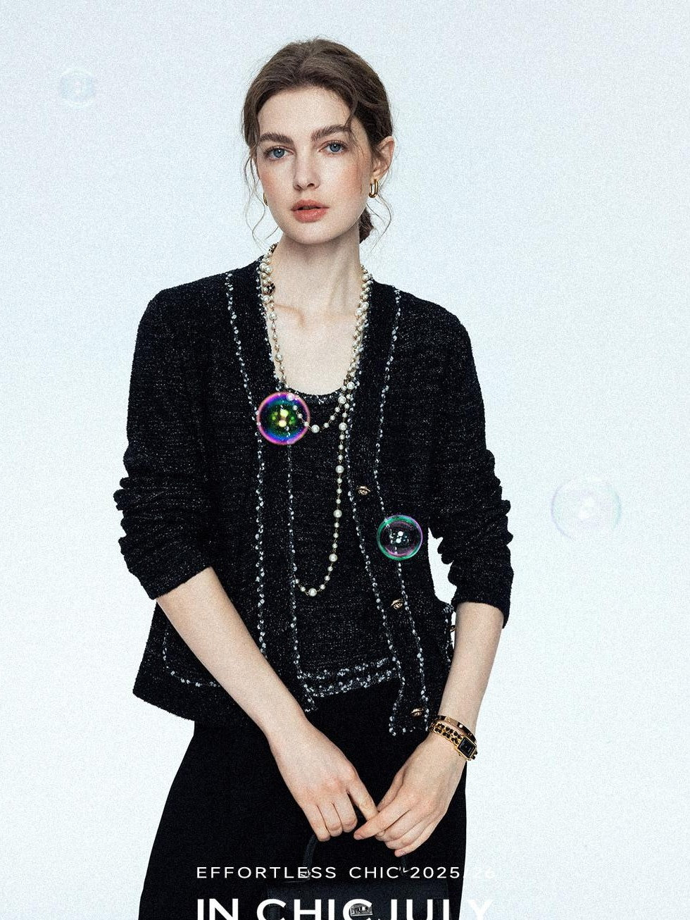 chicjuly Starry Floral Boucle Knit Women's Wool Short Button Cardigans