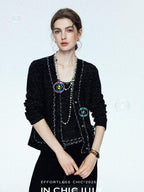 chicjuly Starry Floral Boucle Knit Women's Wool Short Button Cardigans