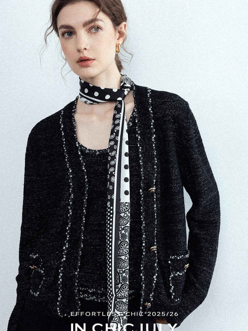 chicjuly Starry Floral Boucle Knit Women's Wool Short Button Cardigans