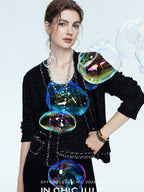 chicjuly Starry Floral Boucle Knit Women's Wool Short Button Cardigans