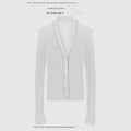 chicjuly Starry Lurex Beaded V-neck Exposed Collarbone Short Slim Women's Wool Cardigans 971152483230