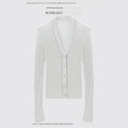 chicjuly Starry Lurex Beaded V-neck Exposed Collarbone Short Slim Women's Wool Cardigans 971152483230