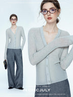 chicjuly Starry Lurex Beaded V-neck Exposed Collarbone Short Slim Women's Wool Cardigans