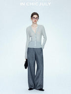 chicjuly Starry Lurex Beaded V-neck Exposed Collarbone Short Slim Women's Wool Cardigans