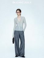chicjuly Starry Lurex Beaded V-neck Exposed Collarbone Short Slim Women's Wool Cardigans