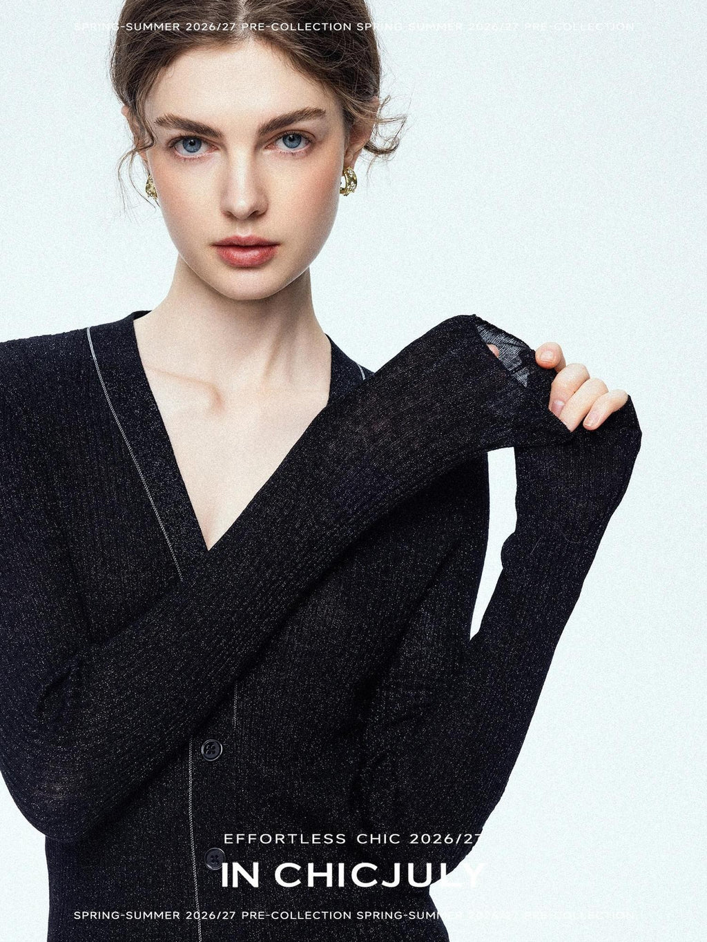 chicjuly Starry Lurex Beaded V-neck Exposed Collarbone Short Slim Women's Wool Cardigans