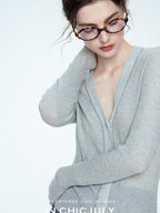 chicjuly Starry Lurex Beaded V-neck Exposed Collarbone Short Slim Women's Wool Cardigans