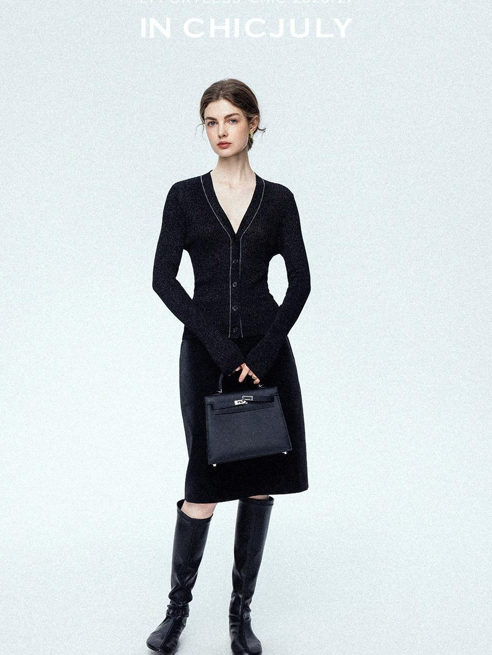 chicjuly Starry Lurex Beaded V-neck Exposed Collarbone Short Slim Women's Wool Cardigans