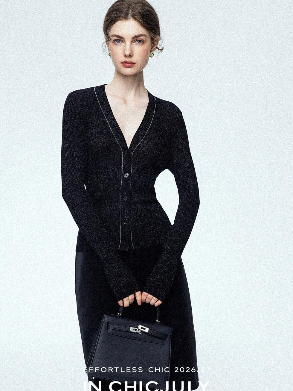 chicjuly Starry Lurex Beaded V-neck Exposed Collarbone Short Slim Women's Wool Cardigans