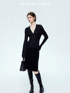 chicjuly Starry Lurex Beaded V-neck Exposed Collarbone Short Slim Women's Wool Cardigans