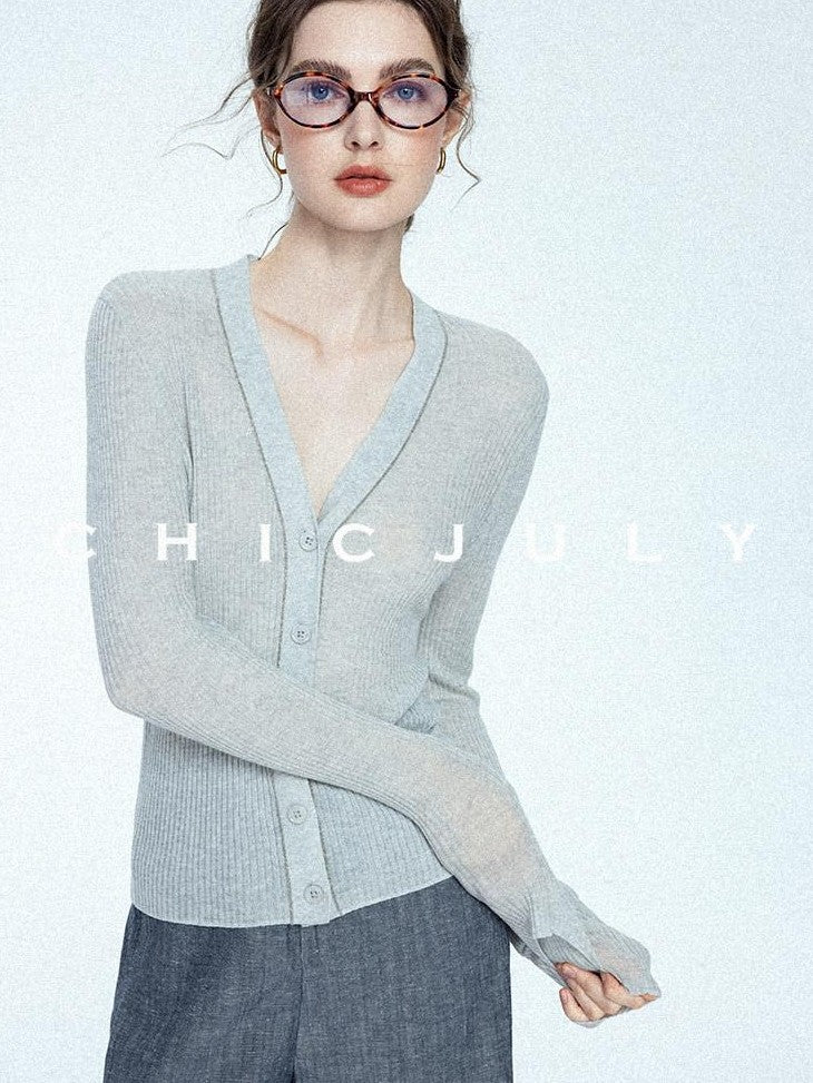 chicjuly Starry Lurex Beaded V-neck Exposed Collarbone Short Slim Women's Wool Cardigans