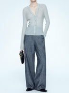 chicjuly Starry Lurex Beaded V-neck Exposed Collarbone Short Slim Women's Wool Cardigans