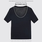 chicjuly Starry Night Jeweled U Neck Knit Women's Silk Wool Blend Short Sleeve T-shirts 935667123610