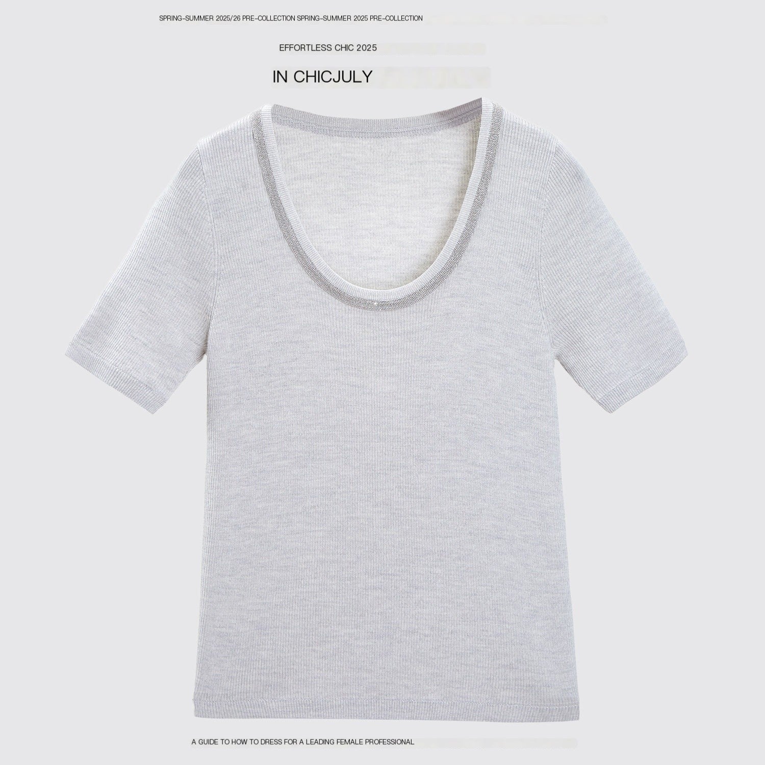 chicjuly Starry Night Jeweled U Neck Knit Women's Silk Wool Blend Short Sleeve T-shirts 935667123610