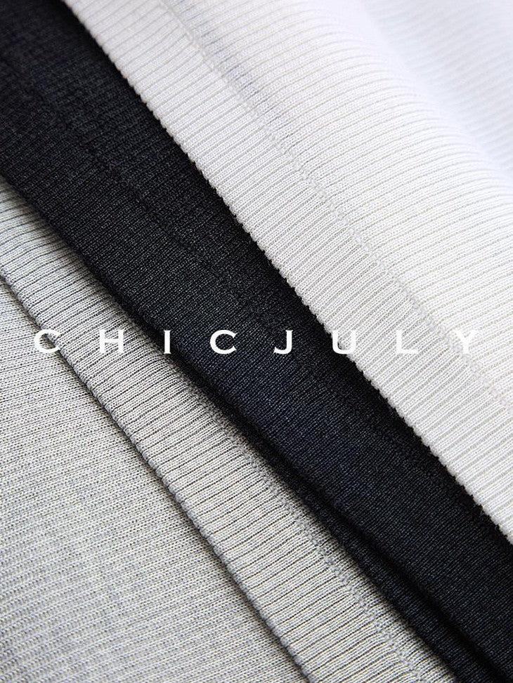 chicjuly Starry Night Jeweled U Neck Knit Women's Silk Wool Blend Short Sleeve T-shirts