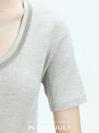 chicjuly Starry Night Jeweled U Neck Knit Women's Silk Wool Blend Short Sleeve T-shirts