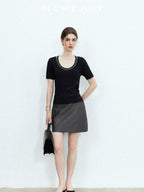 chicjuly Starry Night Jeweled U Neck Knit Women's Silk Wool Blend Short Sleeve T-shirts
