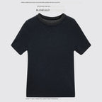 chicjuly Starry Rhinestone Neck Knit Women's Silk Wool Short Sleeve T-shirts 936085674877