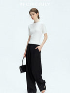 chicjuly Starry Rhinestone Neck Knit Women's Silk Wool Short Sleeve T-shirts