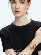chicjuly Starry Rhinestone Neck Knit Women's Silk Wool Short Sleeve T-shirts