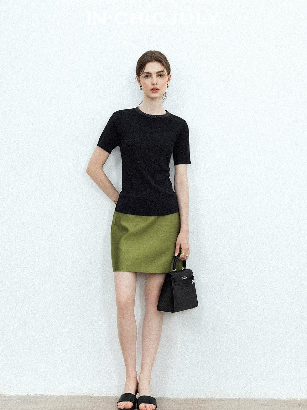 chicjuly Starry Rhinestone Neck Knit Women's Silk Wool Short Sleeve T-shirts