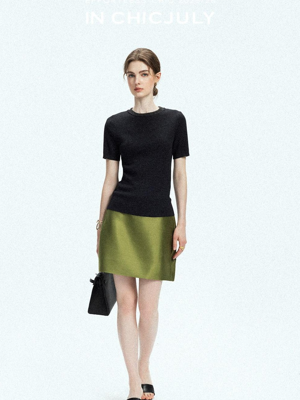chicjuly Starry Rhinestone Neck Knit Women's Silk Wool Short Sleeve T-shirts